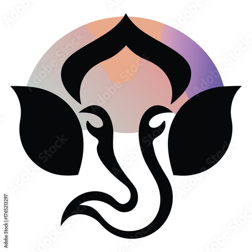 Black abstract elephant head with pastel gradient background