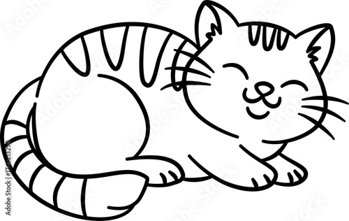 Cute Cat Sketch, Black and White Sketch, Cute Cat Cartoon