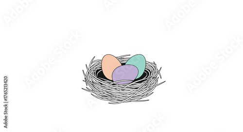 Delicate pastel eggs nestled safely in a rustic twig bird's nest, symbolizing new beginnings and natural beauty for spring themes