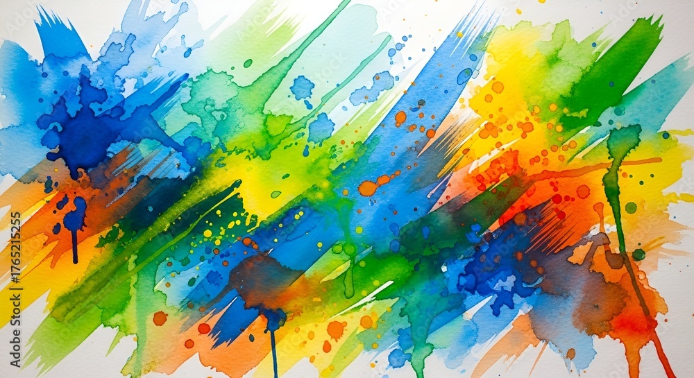 Obraz premium Colorful Watercolor Strokes and Splatters on White Background Abstract Art