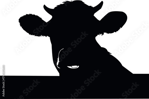 Silhouette of cow head. Black and white cattle face vector illustration. Farm animal design isolated on white background