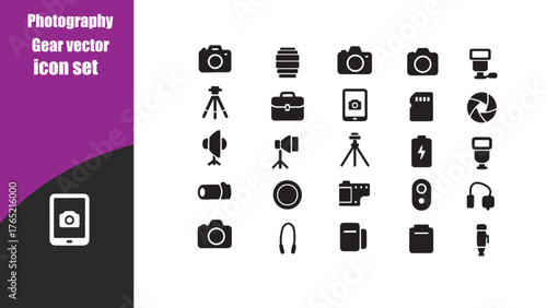 Photography Gear  icon set,Professional Photo Equipment Vector Icon Pack