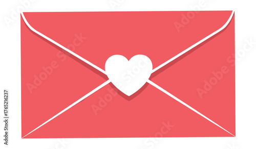 Red envelope with heart seal illustration, romantic mail icon, love message clipart, Valentine communication graphic design element set
