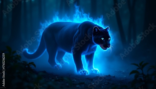 Mystical Blue Panther in Enchanted Forest
