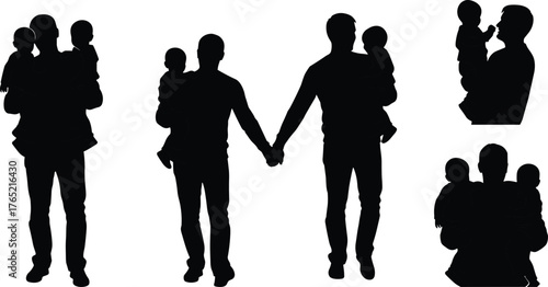 Parent holding child silhouette, caregiving gesture illustration, family bond design, black figure art, emotional connection concept, nurturing relationship icon