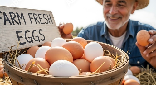 Farmer Holding Fresh Eggs from the Farm.