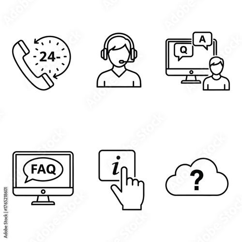 Outline vector icons for customer support and information services