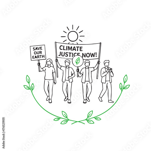 Vector of environmental activism crowd with banner