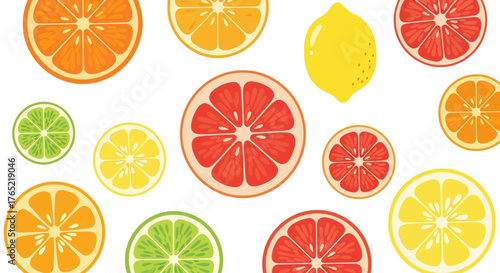 Vibrant citrus slices including oranges lemons and limes create a refreshing summer pattern perfect for health food and beverage designs