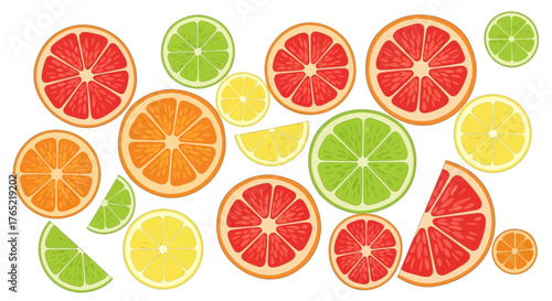 Vibrant citrus slices including oranges grapefruits and limes create a refreshing and healthy visual perfect for food blogs and summer promotions