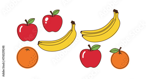 Vibrant collection of fresh apples, bananas, and oranges, perfect for healthy eating, recipes, and educational materials