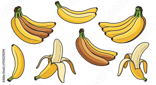 Vibrant collection of ripe and partially peeled bananas, perfect for healthy eating and tropical themes