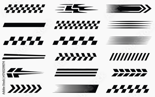 A collection of minimalist racing stripes and speed motion decals
