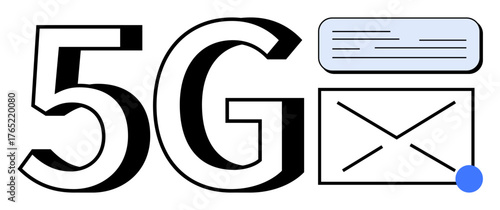Large 5G text paired with envelope and message icons signifying fast communication, connectivity, and technology advancements. Ideal for tech, communication, innovation, speed, networks, digital