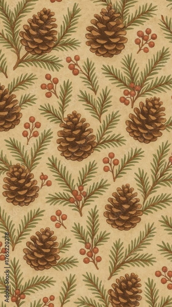 Fototapeta premium Rustic pinecone festive pattern mobile wallpaper