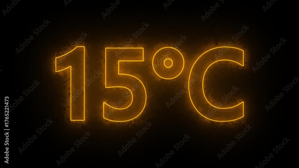 flickering neon 15 degree Celsius symbol animation. neon text ...