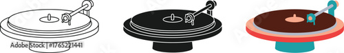 Turntable illustration set for vinyl record player enthusiast design elements