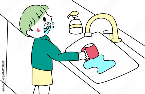 うがいをする男の子