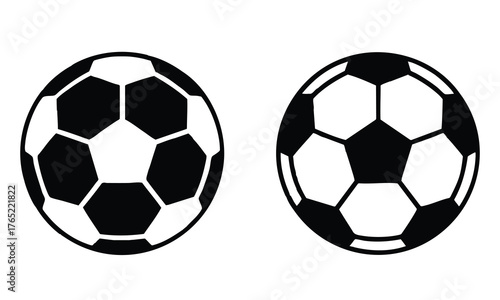 Two Black and White Soccer Balls, Football Vector Icon Set, Classic Soccer Ball Design, vector, illustration