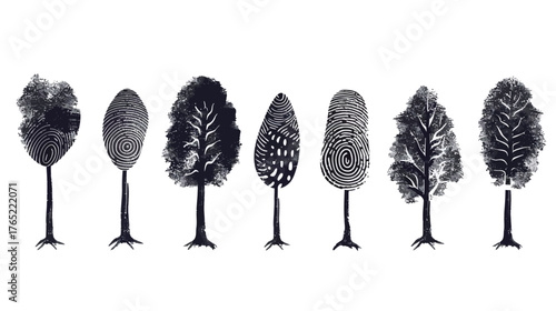 Abstract fingerprint tree vector illustration symbolizing identity and growth