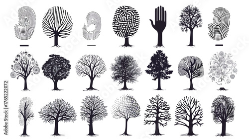 Abstract fingerprint tree vector illustration symbolizing identity and growth