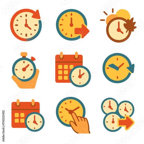 Clock and calendar icons symbolizing daylight saving time and scheduling on white background. Suitable for websites, blogs, and social media posts.