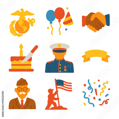 Marine corps birthday symbolizes military celebration and respects for veterans. Suitable for commemorating birthdays, honoring service members, and militarythemed designs.
