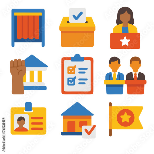 Election day showcases various voting symbols representing the entire democratic elections process.