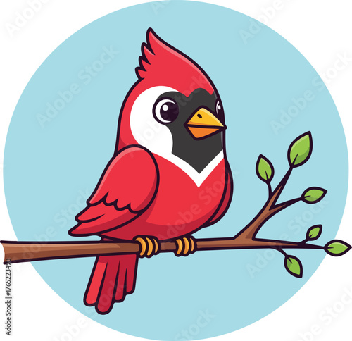 Cardinal bird perched on green branch, perfect for nature blogs, wildlife presentations, christmasthemed designs, and vibrant springtime graphics.
