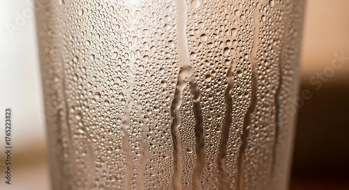 Chilled refreshment condensation pattern on glass surface beverage cup