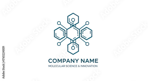 Modern hexagonal molecule logo for a science and innovation company.