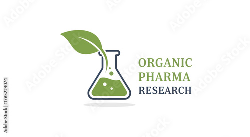 Organic Pharma Research Logo with Leaf and Flask.