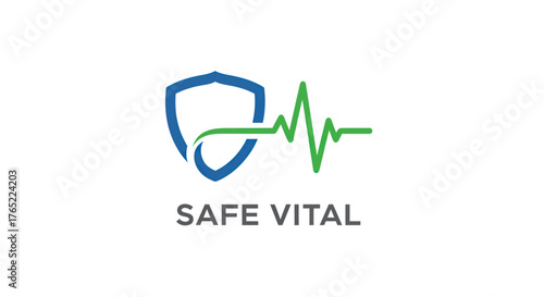 Safe Vital logo design with a shield and heartbeat EKG line.