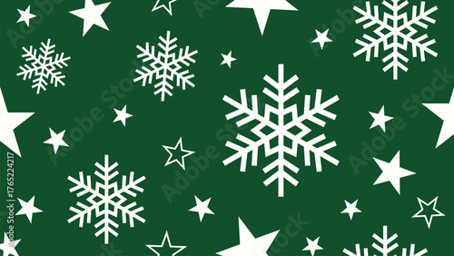 Green winter seamless pattern vector background, elegant christmas stars texture.