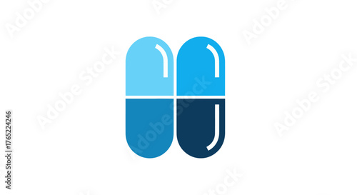 Blue capsule pills arranged in a square shape, medical concept.