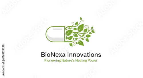 BioNexa Innovations logo with capsule and green leaves symbolizing natural medicine.