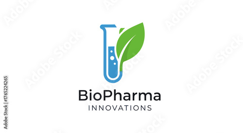 BioPharma Innovations logo with test tube and green leaf.