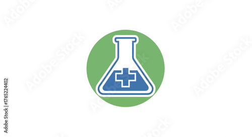 Medical Laboratory Flask with Plus Sign Icon.