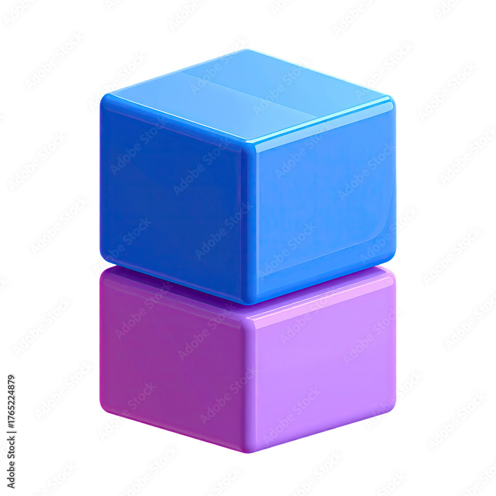 Fototapeta premium Two stacked, glossy, colorful, simple 3D cubes