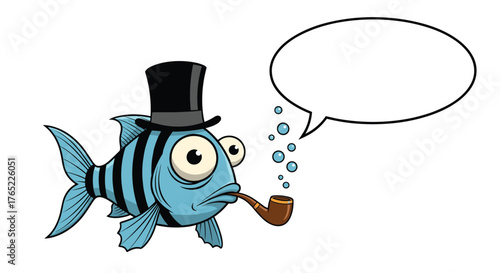 A cartoon fish wearing a top hat and smoking a pipe.