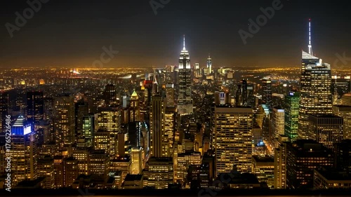 Wallpaper Mural A panoramic night view of a bustling city skyline, showcasing illuminated skyscrapers and vibrant lights Torontodigital.ca