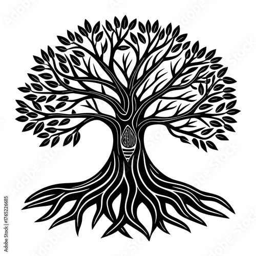 Abstract mangrove tree illustration with hollow trunk nature inspired vector graphic scalable eps