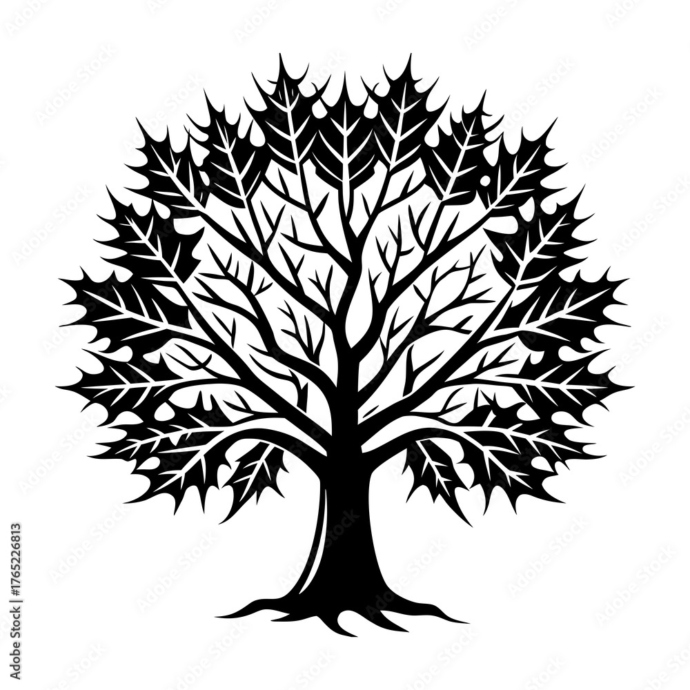 Obraz premium Minimalist maple tree silhouette winter scene snow covered branches vector illustration