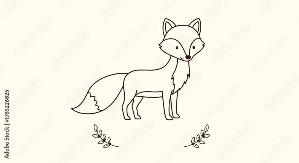 Fototapeta premium Minimalist Line Art Drawing of a Cute Fox Standing Gracefully.