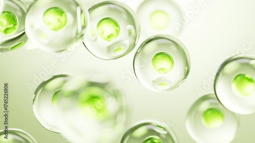 Transparent green cell bubbles background, 3d rendering.