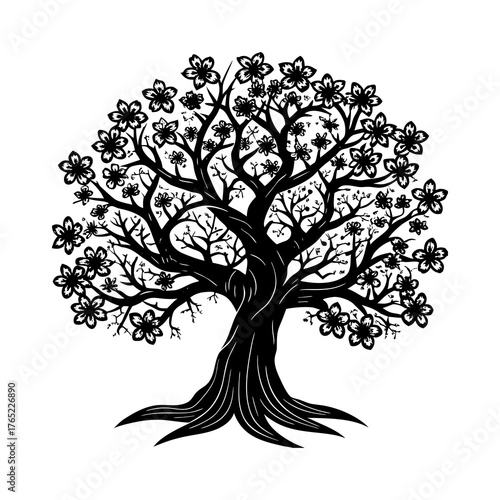 Spooky cherry blossom tree bushy canopy vector illustration scalable eps icon design