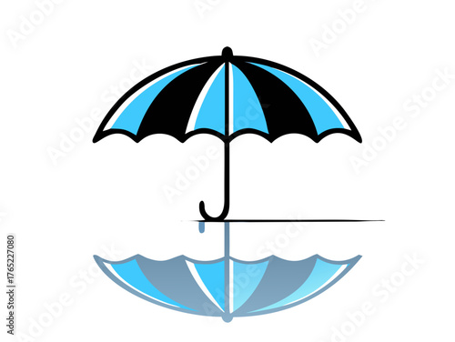 Icon of "Umbrella" with its reflection and isolated on a blank background. Vector Illustration 
