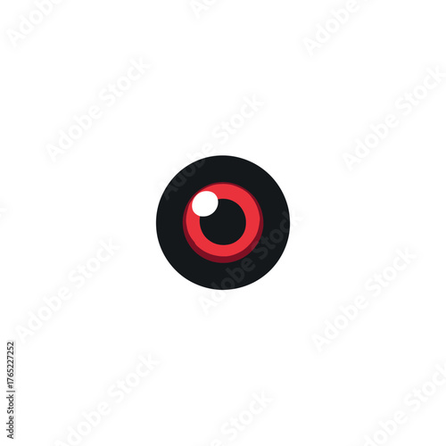 Abstract Red Eye Icon with White Highlight on Black Background.