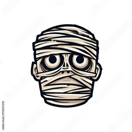 Cartoon Mummy Head with Bandages and Wide Eyes.