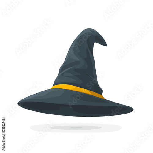 Dark Witch Hat with Yellow Band for Halloween Costume.